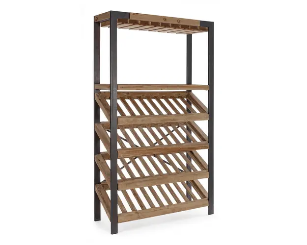 Raft organizator pentru sticle Kantin, Bizzotto, 114 x 38 x 199 cm, otel/lemn de brad