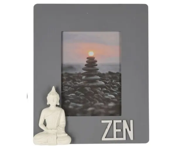 Rama foto Buddha, 28x3.5x23 cm, lemn, gri/alb