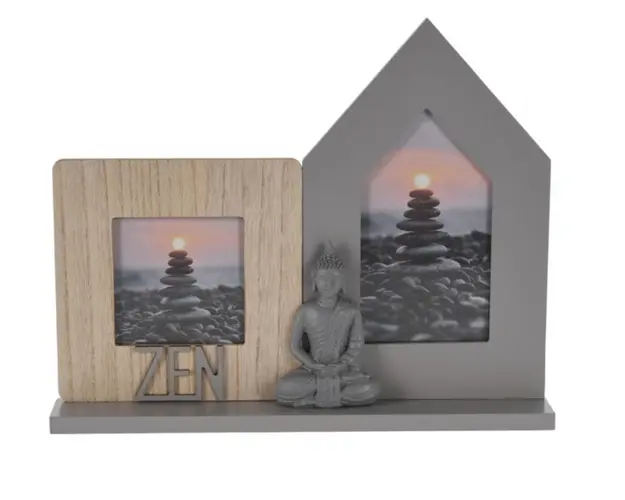 Rama foto Buddha grey, 34.5x5x28 cm, lemn, gri/natural