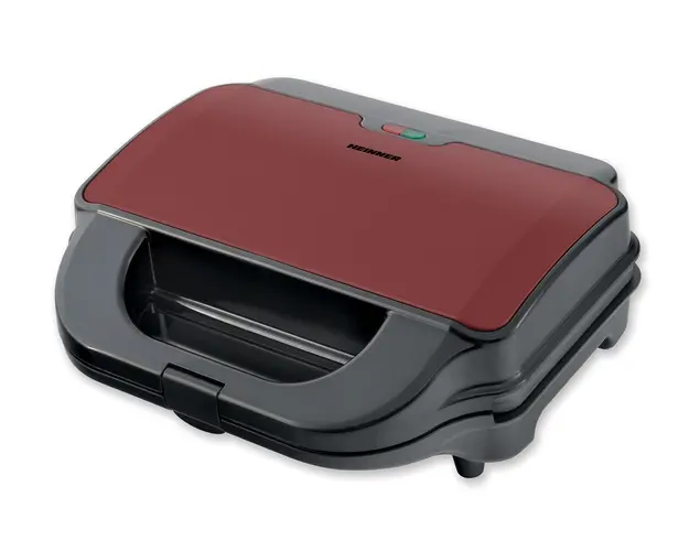 Sandwich maker Heinner, 900 W, placi detasabile, grill, waffles, negru/rosu sidefat