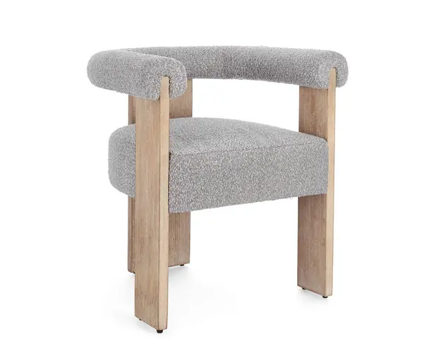 Scaun Agape, Bizzotto, 70 x 60 x 71 cm, lemn de pin/poliester Boucle, natural/gri