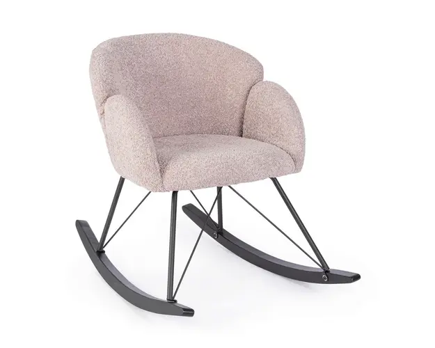 Scaun balansoar Sibilla, Bizzotto, 86 x 62 x 48 cm, otel/arbore de cauciuc/poliester Boucle, maro antic