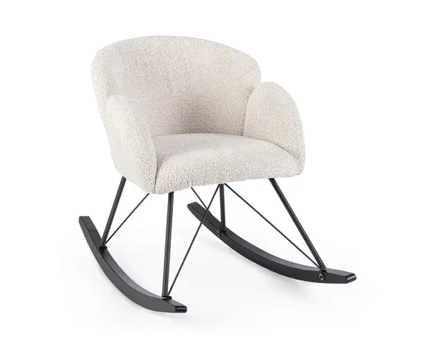 Scaun balansoar Sibilla, Bizzotto, 86 x 62 x 48 cm, otel/arbore de cauciuc/poliester Boucle, natural