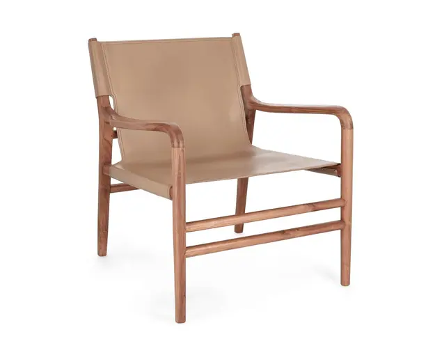 Scaun Caroline, Bizzotto, 70 x 72 x 79 cm, lemn de tec/piele naturala, grej