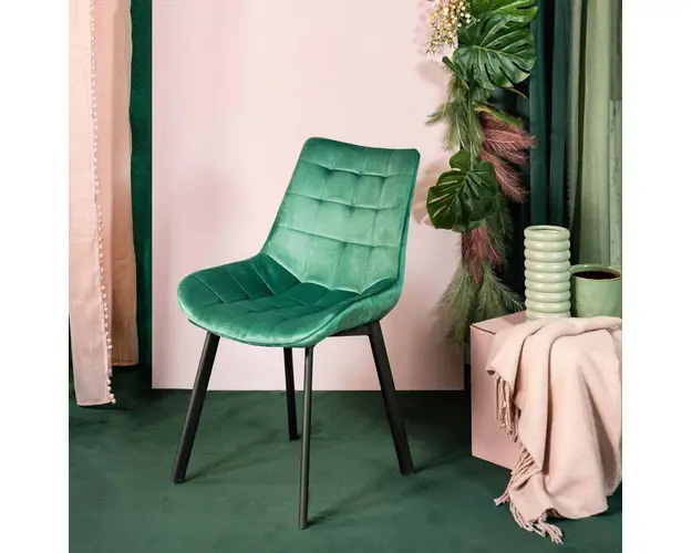 Scaun Colin, Homla, 63x51x88 cm, metal/catifea, verde