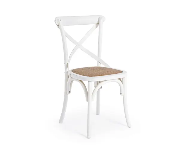 Scaun Cross, Bizzotto, 50.5 x 52 x 57 cm, lemn de ulm/ratan, alb