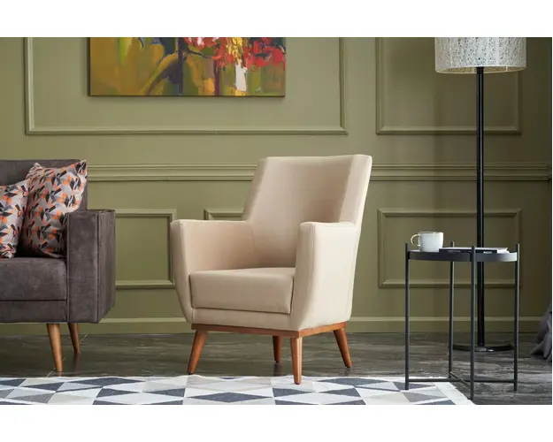 Fotoliu, Balcab Home, 825BLC2343, Lemn de carpen, Crem