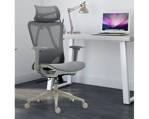 Scaun de birou ergonomic, Bedora Fusion, mesh, gri