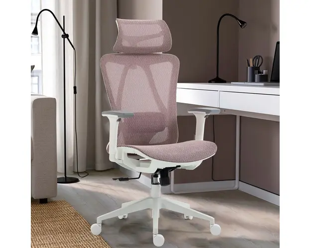 Scaun de birou ergonomic, Bedora Fusion, mesh, roz