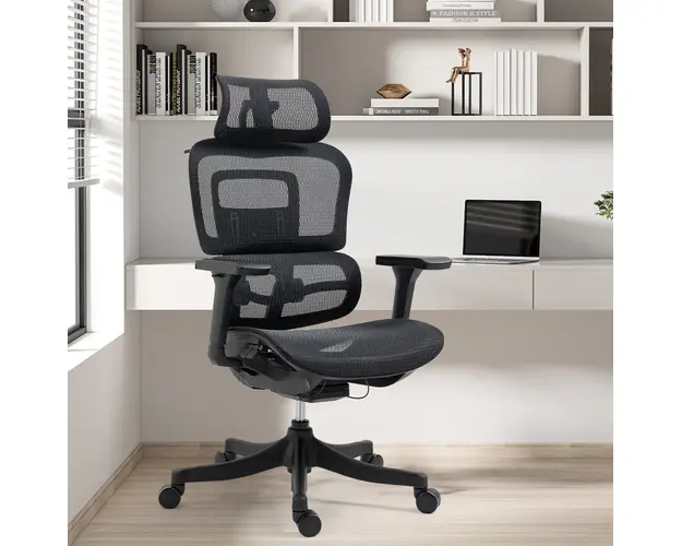 Scaun de birou ergonomic, Bedora Premium, mesh, negru