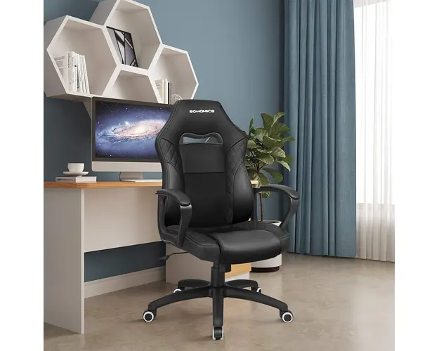 Scaun de birou ergonomic Racing Sports, Vasagle, piele ecologica, negru