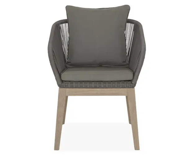 Scaun dining Eastport, 65x56x80 cm, aluminiu/lemn de teak, maro/gri