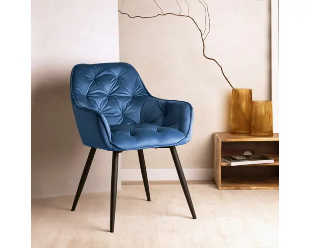 Scaun Cherry, Homla, 57x63x84 cm, metal/catifea din poliester, albastru
