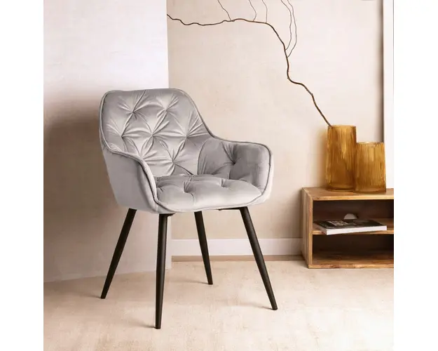 Scaun Cherry, Homla, 57x63x84 cm, metal/catifea din poliester, gri