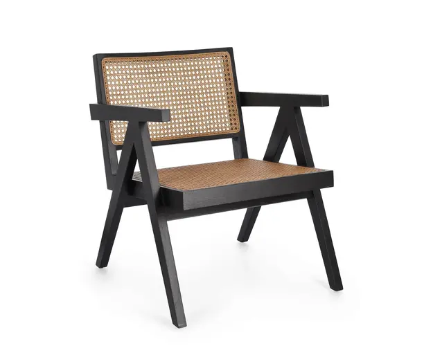 Scaun Galia, Bizzotto, 61 x 68.5 x 74 cm, lemn de tec/ratan, negru