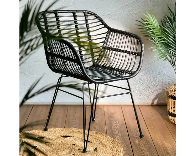 Scaun pentru gradina Jardin, Homla, 57x62x81 cm, ratan/metal, negru