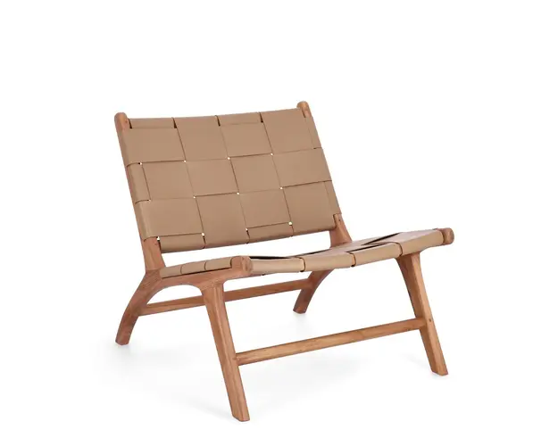 Scaun Joanna, Bizzotto, 65 x 79 x 69 cm, lemn de tec/piele naturala, grej