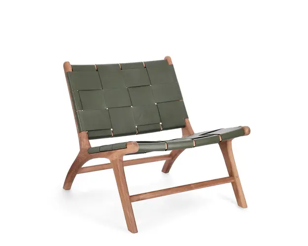 Scaun Joanna, Bizzotto, 65 x 79 x 69 cm, lemn de tec/piele naturala, verde
