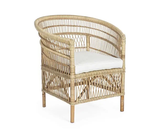 Scaun Josefina, Bizzotto, 79 x 72 x 86 cm, ratan/bumbac, natural