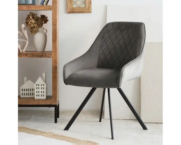 Scaun rotativ Laurent, Homla, 55x54x85 cm, metal/catifea din poliester, gri inchis