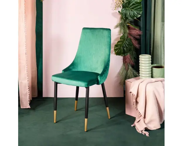 Scaun Logan, Homla, 44x44x92 cm, metal/catifea din poliester, verde