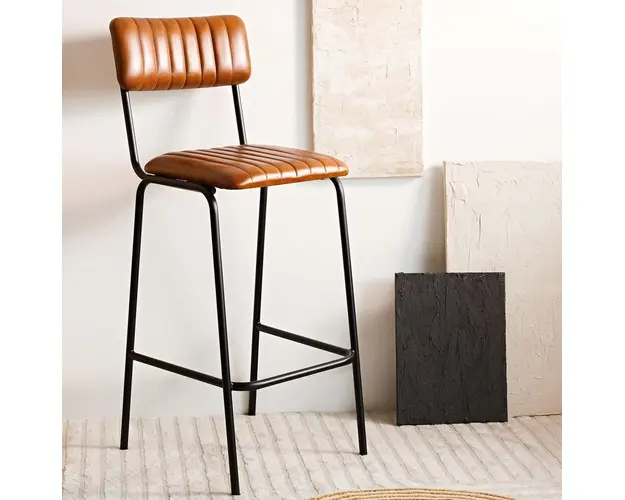 Scaun de bar Lumbar, Homla, 54x46x103 cm, piele, maro/negru