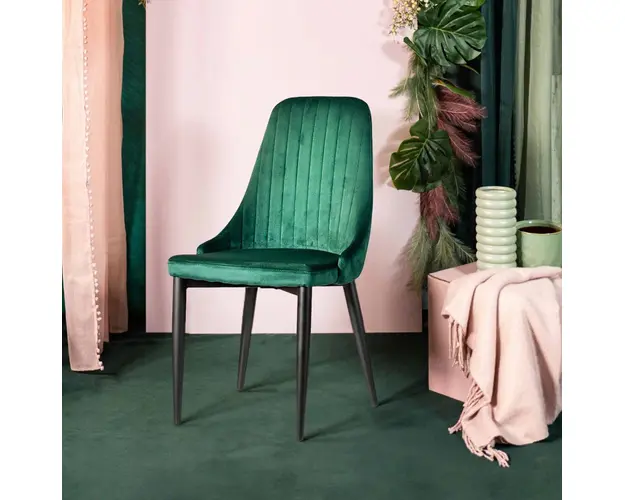 Scaun Louis, Homla, 59x47x88 cm, metal/catifea din poliester, verde