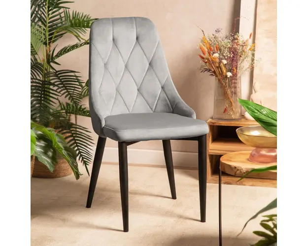 Scaun Louis Quilter, Homla, 44x59x88 cm, metal/MDF/catifea din poliester, gri