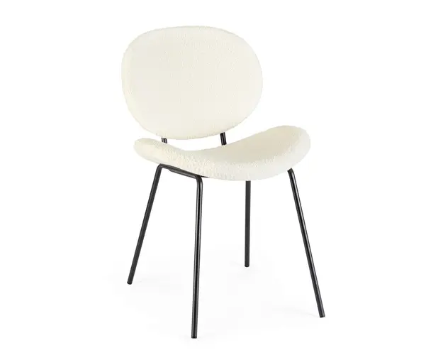 Scaun Maddie, Bizzotto, 52x59.5x79.5 cm, otel/poliester Boucle, alb