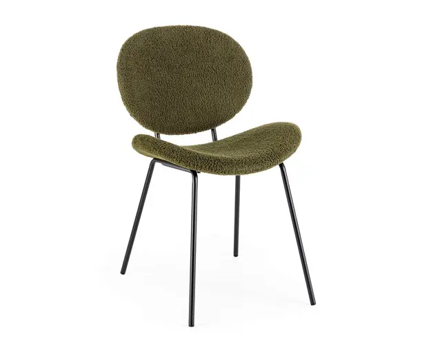 Scaun Maddie, Bizzotto, 52x59.5x79.5 cm, otel/poliester Boucle, verde inchis