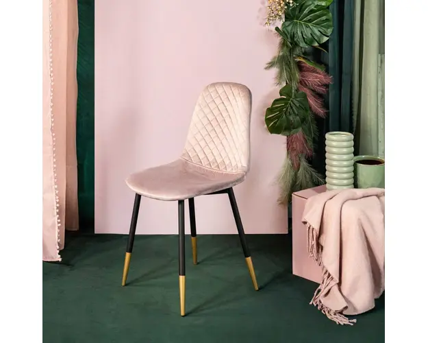 Scaun Noir, Homla, 52x44x85 cm, metal/catifea din poliester, roz