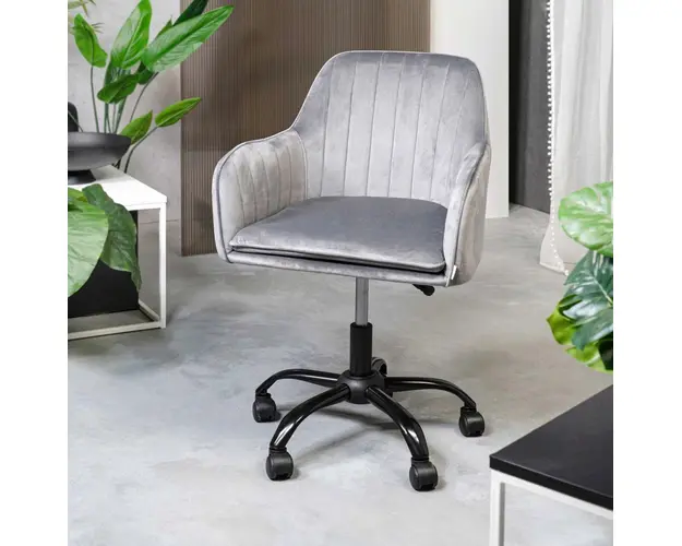 Scaun de birou Teill, Homla, 55.5x54.5x80/90 cm, metal/catifea din poliester, gri