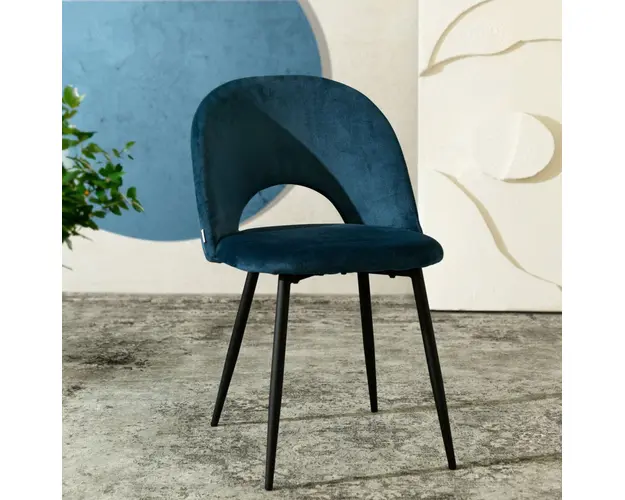 Scaun Tercio, Homla, 47x55x77 cm, catifea din poliester, albastru