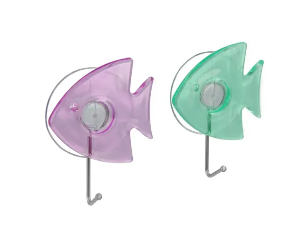 Set 2 agatatoare cu ventuza Fish, Metaltex, PVC/poliester, multicolor