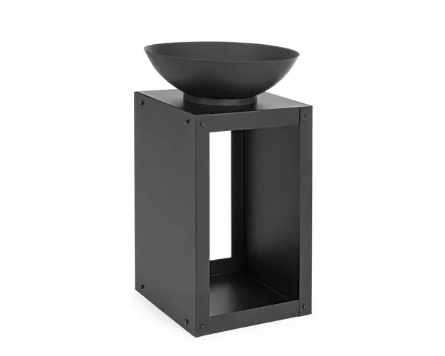 Semineu aer liber cu suport pentru lemne Efesto, Bizzotto, 38 x 38 x 63 cm, otel, negru
