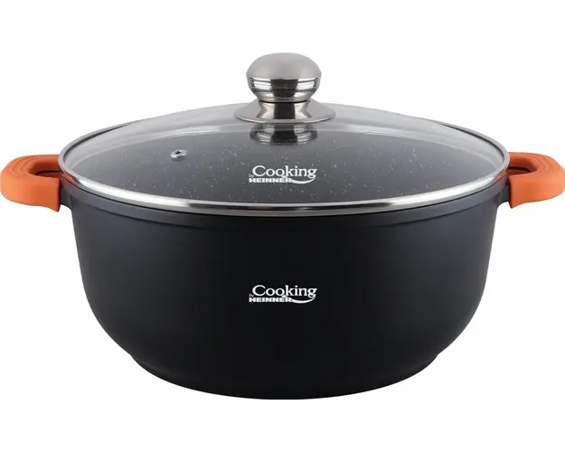 Oala cu capac Dark Line, Heinner, 13.5 L, aluminiu turnat, negru