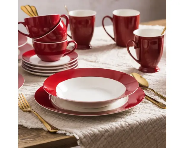 Serviciu de masa 18 piese Aura Red, Ambition, portelan, rosu