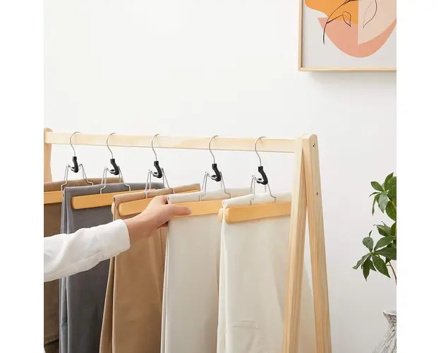 Set 12 umerase de lemn pentru fuste si pantaloni, Vasagle, 25x2.2x17 cm, max 3 kg, lemn Schima, natural