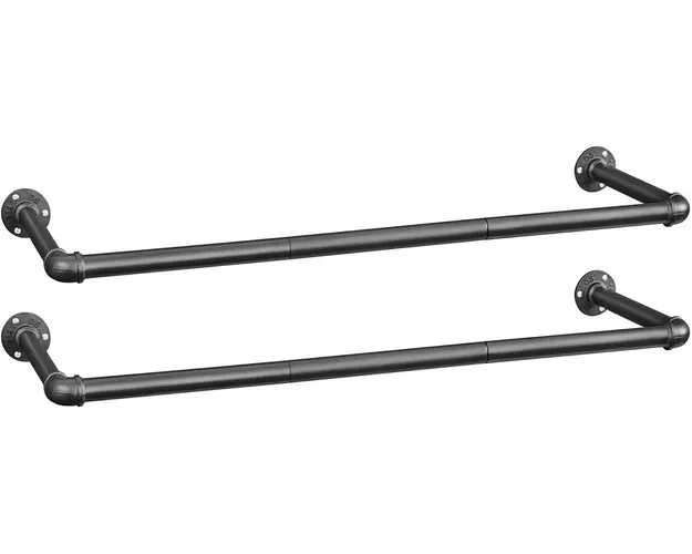 Set 2 bare pentru haine / suport umerase cu fixare pe perete Vasagle, max 45-60 kg, 92x30x7.5 cm, otel, negru