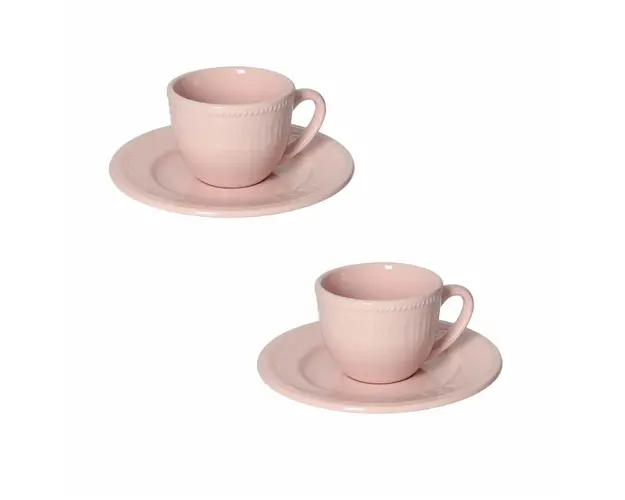 Set 2 cesti cu farfurie Senzatempo, Brandani, portelan, roz