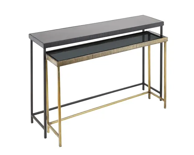 Set 2 console Yamir, Bizzotto, 107x26x79 cm, otel/sticla temperata, negru/auriu
