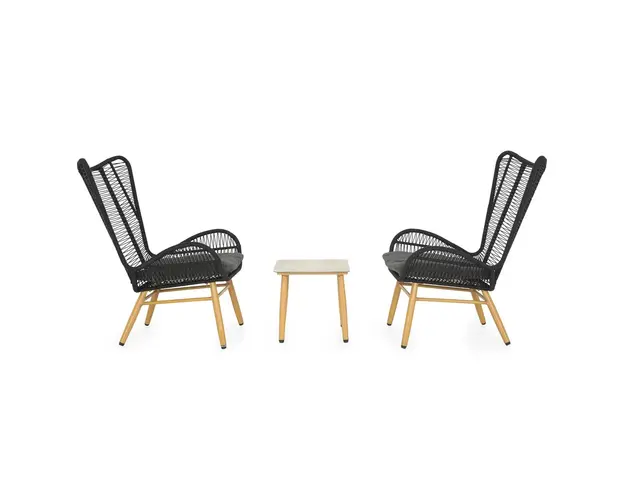 Set 2 fotolii si masuta pentru gradina/terasa Bodeh, otel, natur/negru/gri