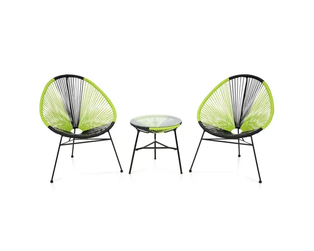 Set 2 fotolii si masuta pentru gradina/terasa, Corfu, otel, verde/negru