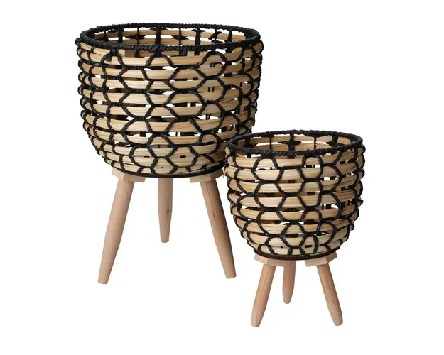 Set 2 ghivece Braided, 26x18 cm/20.5x16 cm, lemn de eucalipt/hartie impletita, natural