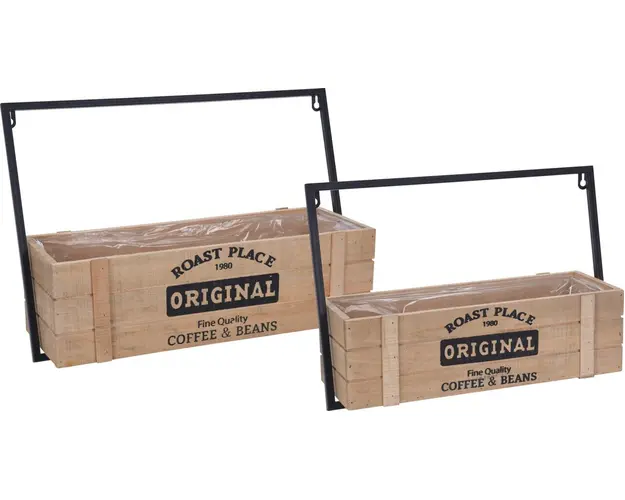 Set 2 ghivece Original, 40x13.5x28 cm/47.5x15.5x33.5 cm, metal/lemn