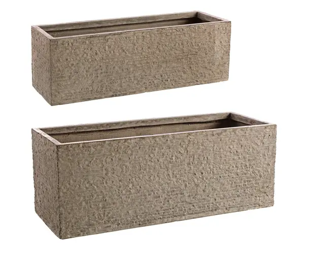 Set 2 jardiniere pentru exterior Rectangular, Bizzotto, 80 x 30 x 30 cm, fibra de sticla si argila, natural
