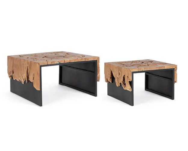 Set 2 masute de cafea Grenada, Bizzotto, 80 x 80 x 45 cm, lemn de tec, design unicat