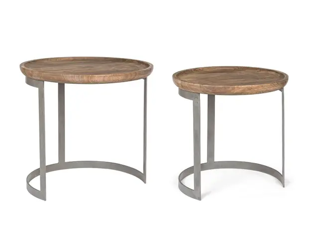 Set 2 masute de cafea Narvik Round, Bizzotto, Ø53 x 51 cm, otel/lemn de mango