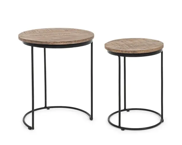 Set 2 masute de cafea Walton, Bizzotto, Ø46 x 57 cm, otel/lemn de mango