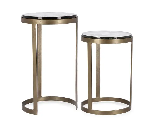 Set 2 masute de cafea Zayla, Bizzotto, 32x52 cm, otel/blat din sticla handmade